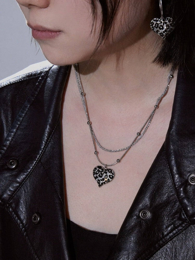 Leopard Heart Pendant Silver Necklace