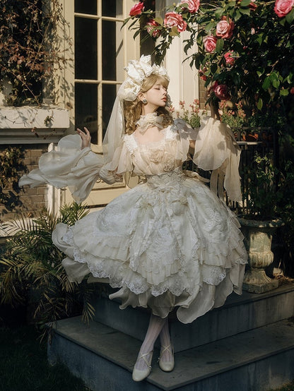 Ruffles Light Hanayome JSK Rose Flowing Accents Dress Short Layered Lolita Yellow Version with