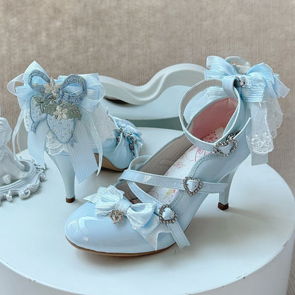 Shoes Bow - Detachable PU Back Elegant Blue