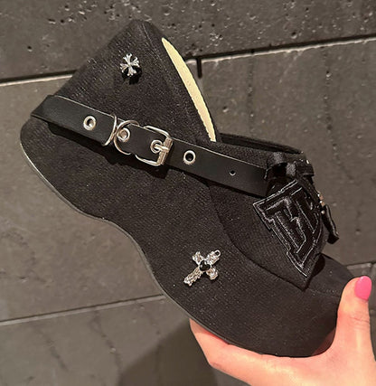 Punk Black Cross Goth Accents with Embellishment Bow Platforms