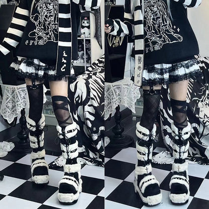 Y2K Details Dual Studded Cross Knee-High Platform Closure Accents Boots 9cm Black with -