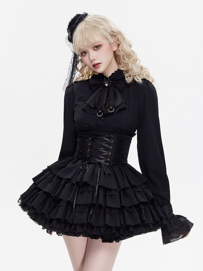 Adjustable Lace-Up Black Layered Skirt with High Waist - DevilInspired Exclusive Collection