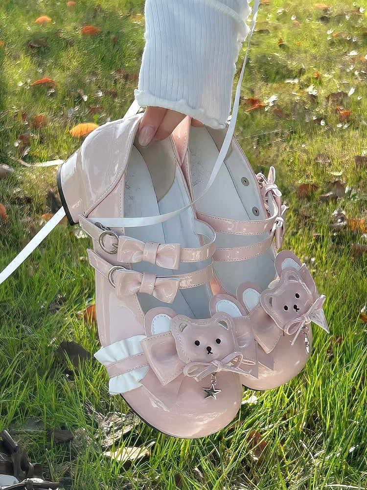 Heels Low Sweet with Bear Round Accents Pink Lolita Toe