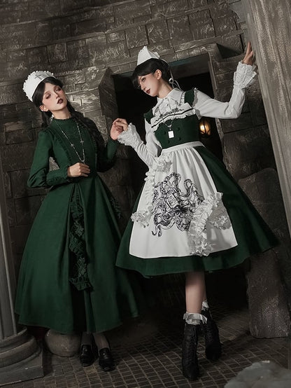 - Cthulhu Green Set Dark Gothic JSK Vibes Shirt Lolita +
