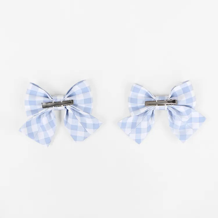 Hairclips Sweet Plaid Pattern Light Bowknot Blue