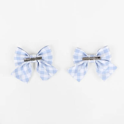 Hairclips Sweet Plaid Pattern Light Bowknot Blue