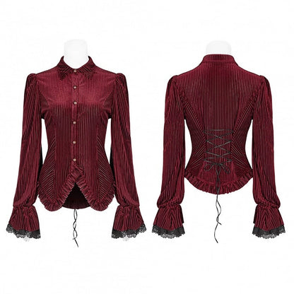 Red Velvet Dark-Grain Gothic Shirt