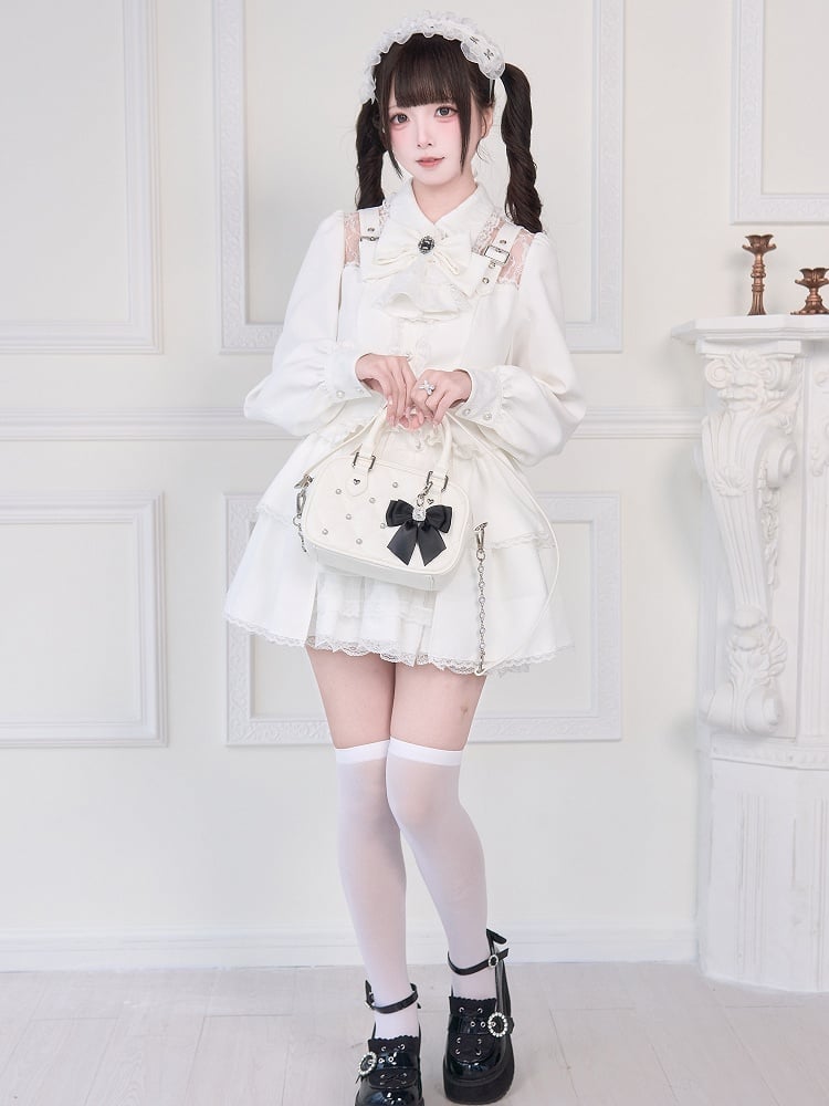 Verzierte Bluse Illusion mit Riemendetails Schnallenausschnitt Weiß Kei Jirai