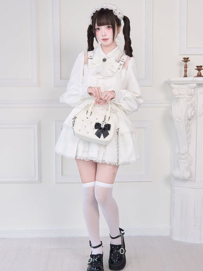 Verzierte Bluse Illusion mit Riemendetails Schnallenausschnitt Weiß Kei Jirai