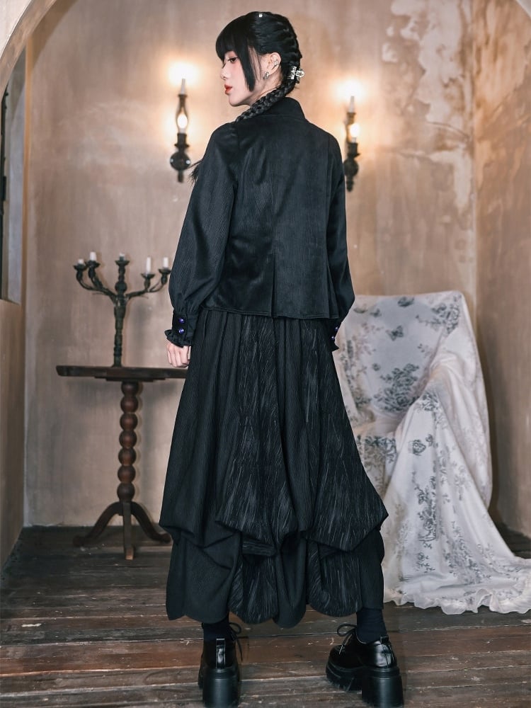 Slant - Black Two-Way Cheongsam Pockets Goth Skirt
