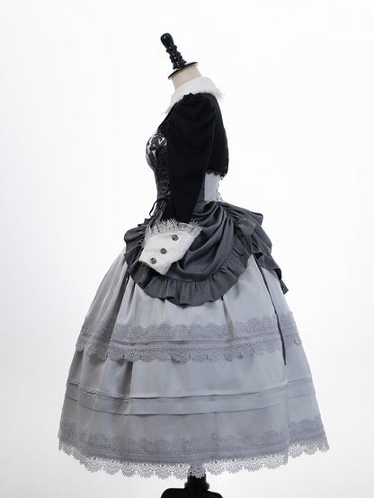 mit Korsett-Lolita-Gürtel, grau, hohe Taille, abnehmbarer Overlay-Gothic-Rock mit Stäbchen