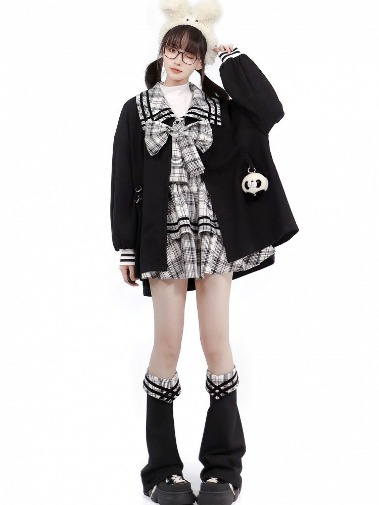 Black Detachable Coat with Placket Plush Open Toy Panda