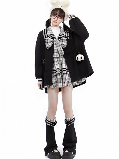 Black Detachable Coat with Placket Plush Open Toy Panda