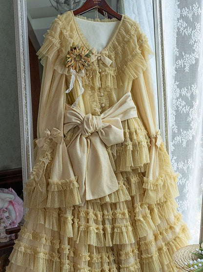 Lolita Grün mit Details Taillen-Gazegürtel Pink/Gelb/Grau/Dunkel