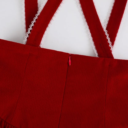 Salopette Short Bulle Rouge Dentelle - Sérénité