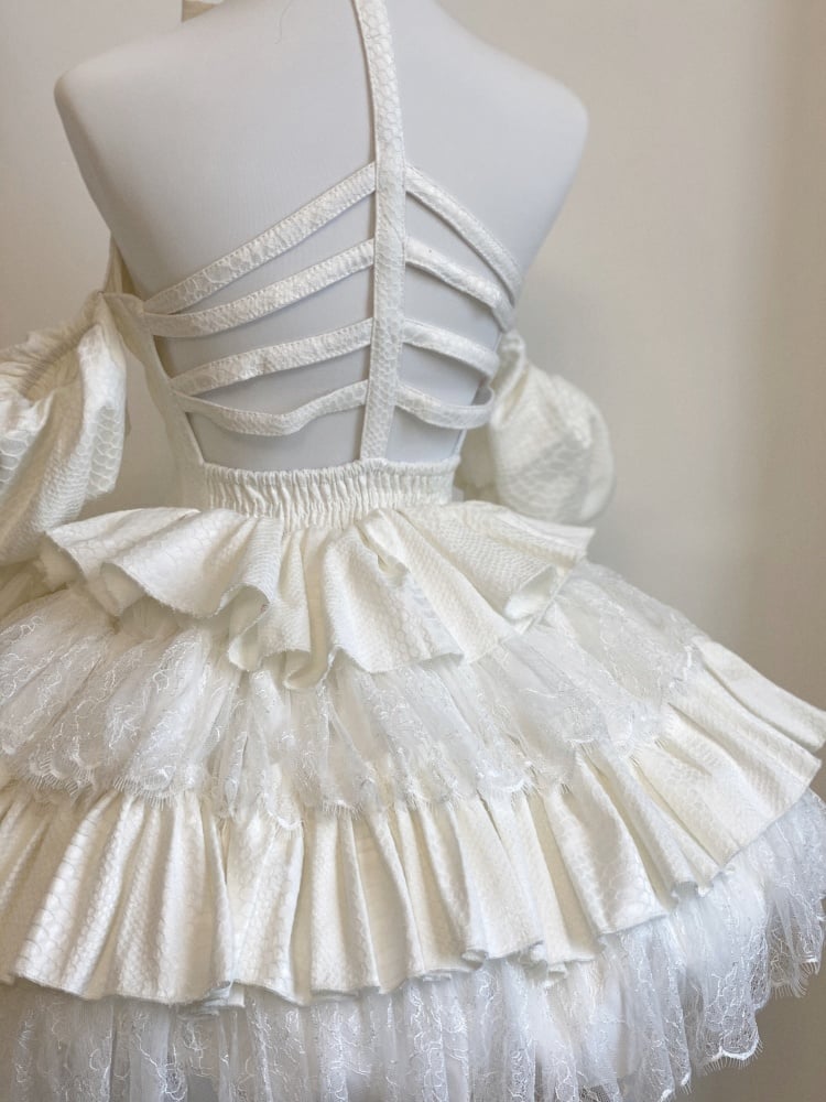 ホワイトカットアウトホルターネックドレスジャンパースカート