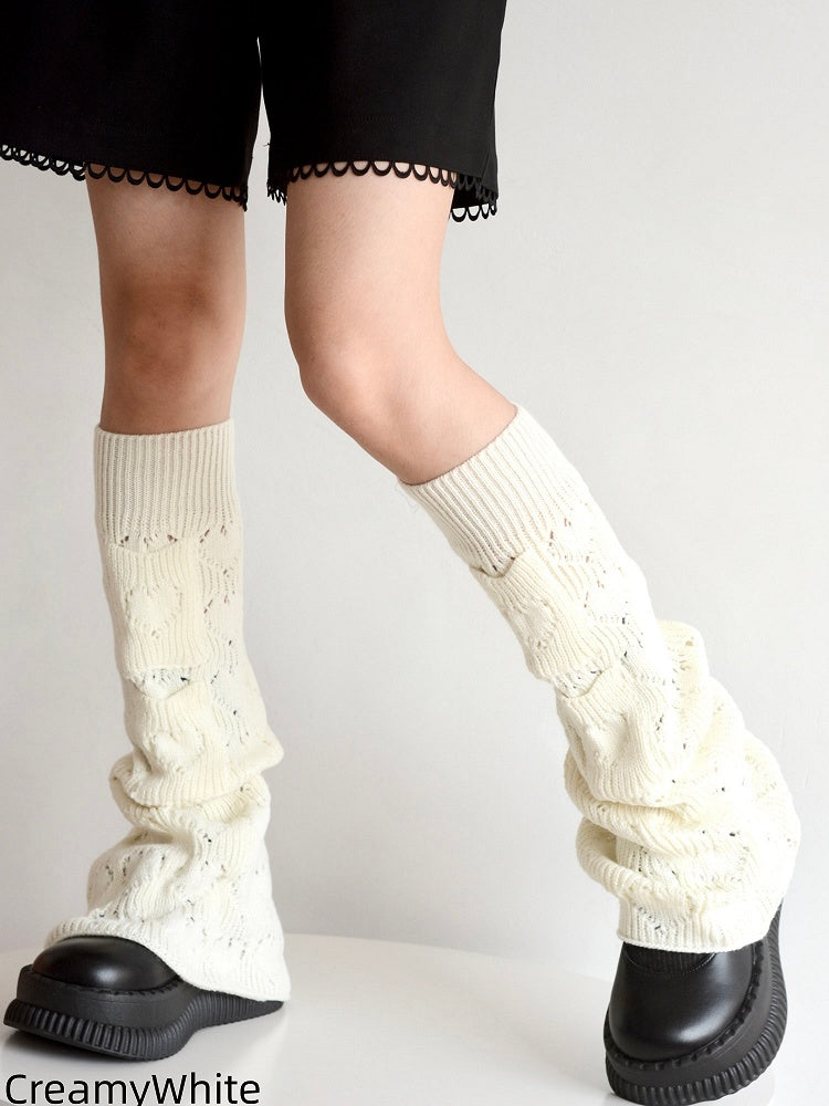 5 Colors Heart Pattern Flared Knitted Leg Warmers with Pockets