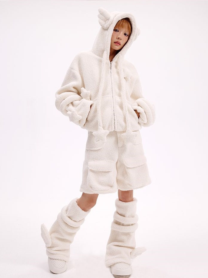 ホワイトエンジェルウィングスフリースレッグウォーマー