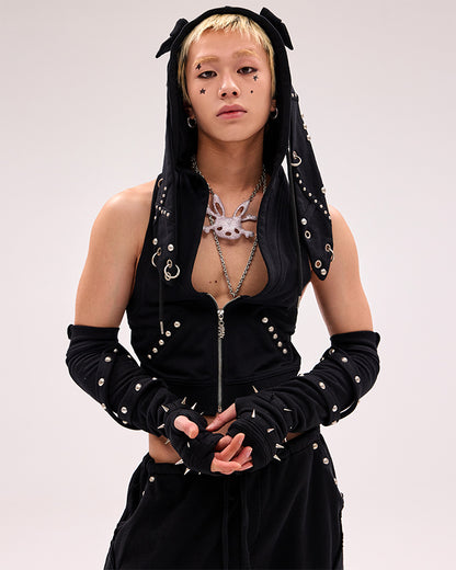 クロスストラップ スタッズグローブ ブラック/グレー/ピンク