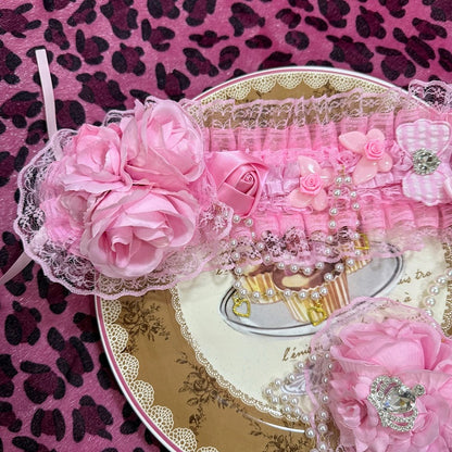 Perlen Charm Design Blumen Haarband Herz Rüschen Rosa Und