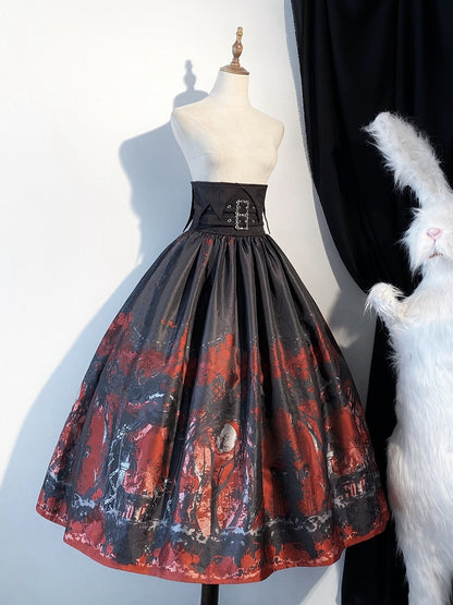 High Skirt Gothic Lolita Belt Corset Waist Black Red