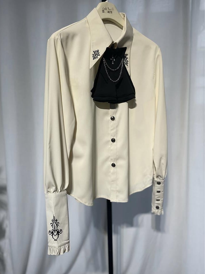 Embroidery Shirt Collar Fashion Apricot Ouji Pointed