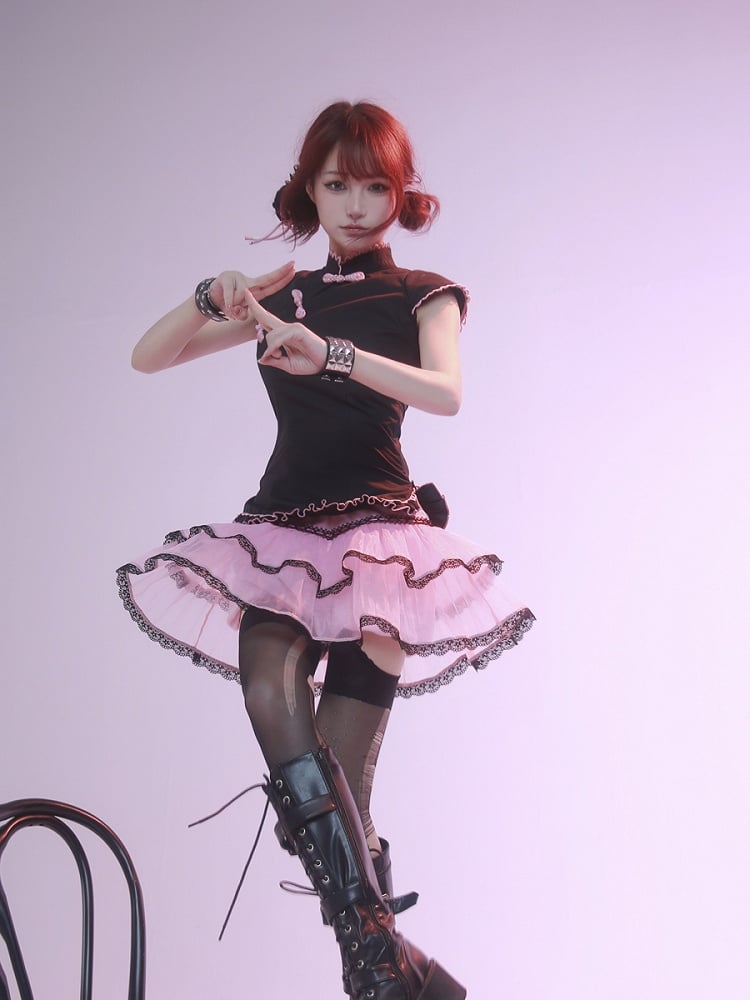 Pink Leopard Waist Tiered Tulle Skirt