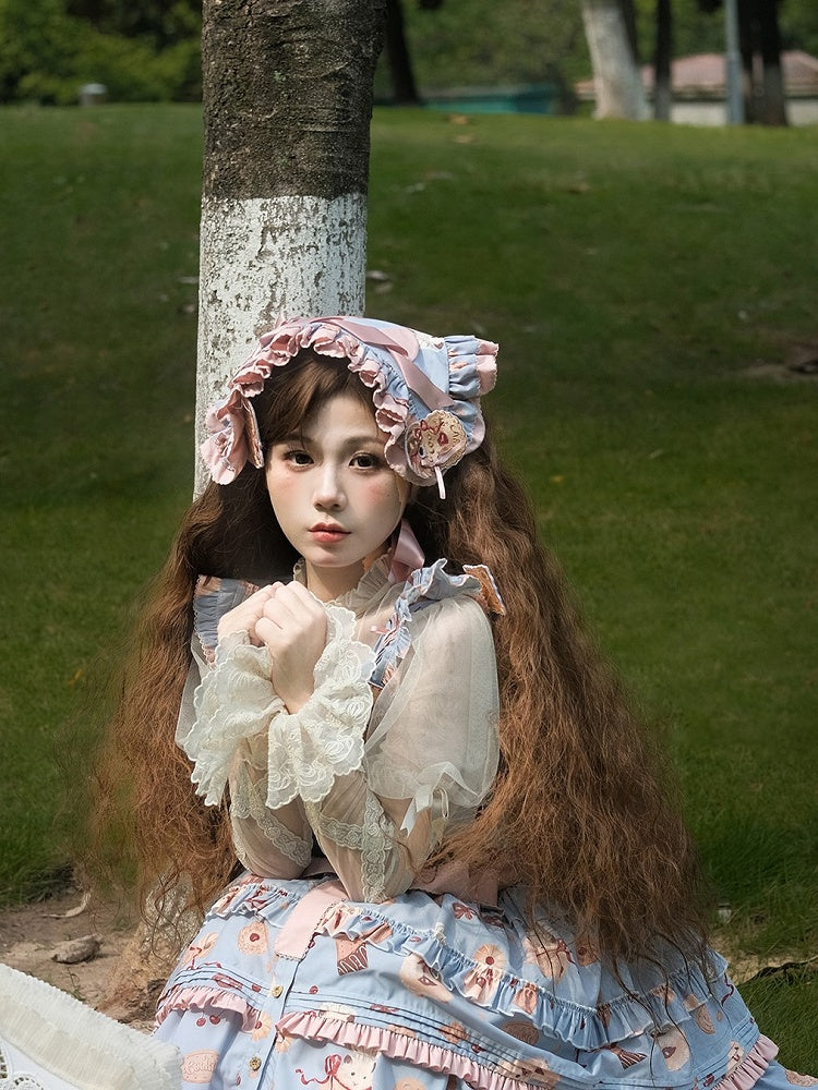 Embroidery Lolita Headscarf Available in Patch colors with 3 Biscuit