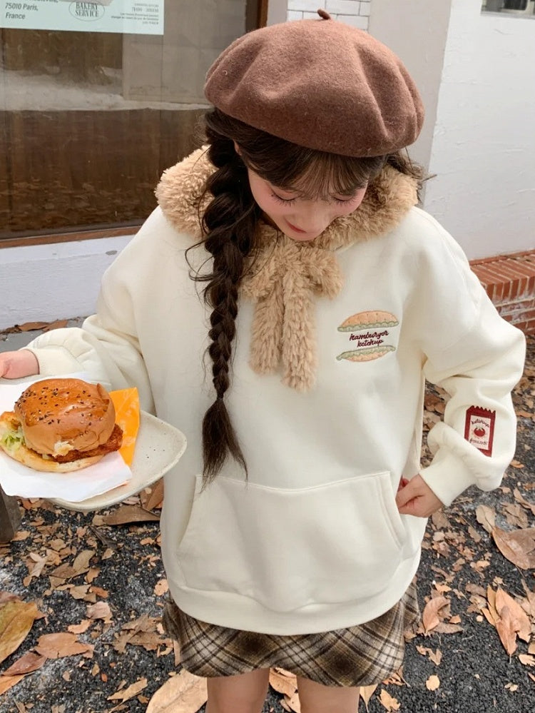 Süße Capybara Burger Applikation Beige Dickes Sweatshirt