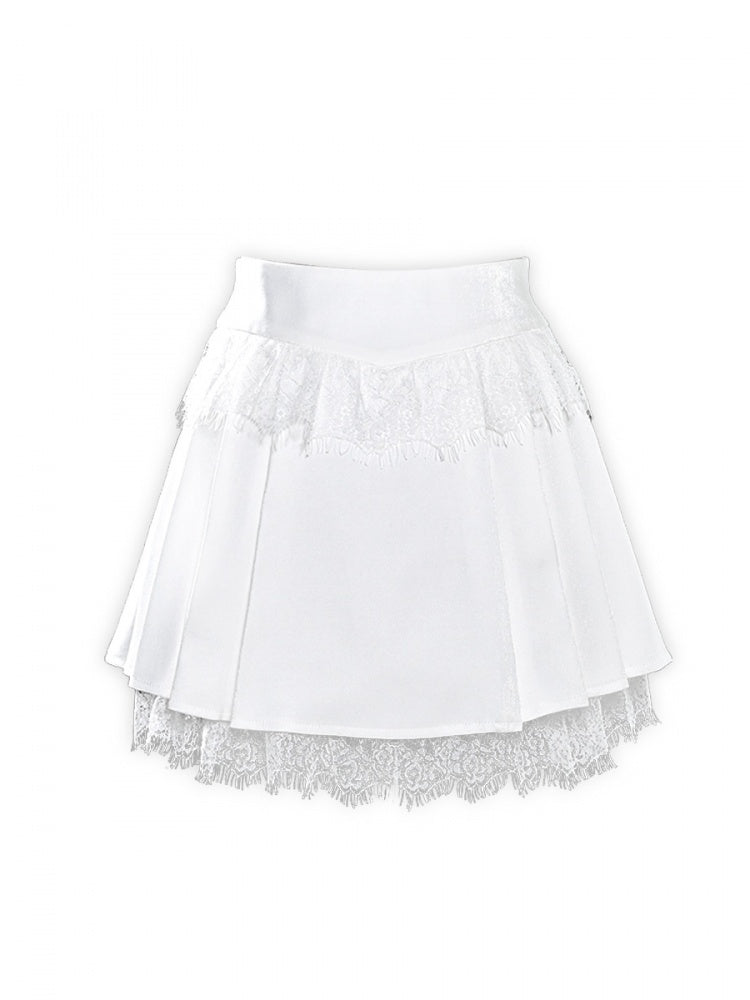 Jupe plissée gothique féerique en dentelle blanche brute