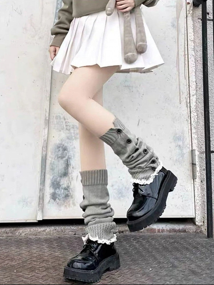 Knit Button Lace Leg Warmers - Sweet Lolita & Fairy Kei Accessory, 5 Colors