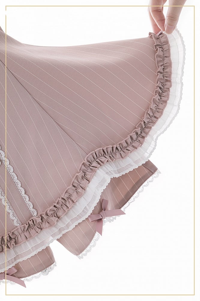 Set - Top Striped Brooch Scalloped Edge with Pink Kei Matching Shorts Bow Jirai