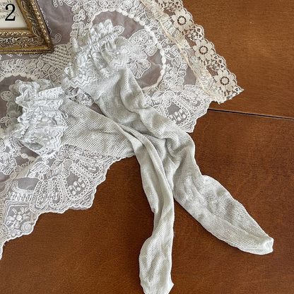 With Overknee Stockings Leg Loop Cuffs Feather Lace Blue