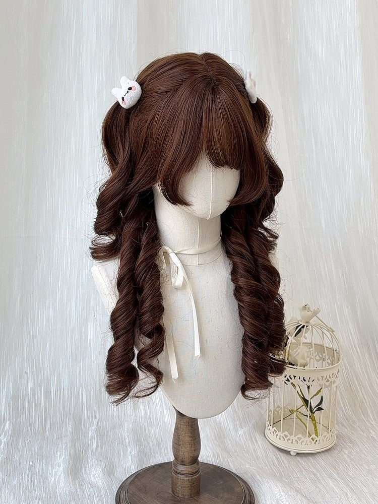 Chocolate Brown 62cm Full Bangs Roman Curly Wig - Sleepy Fish