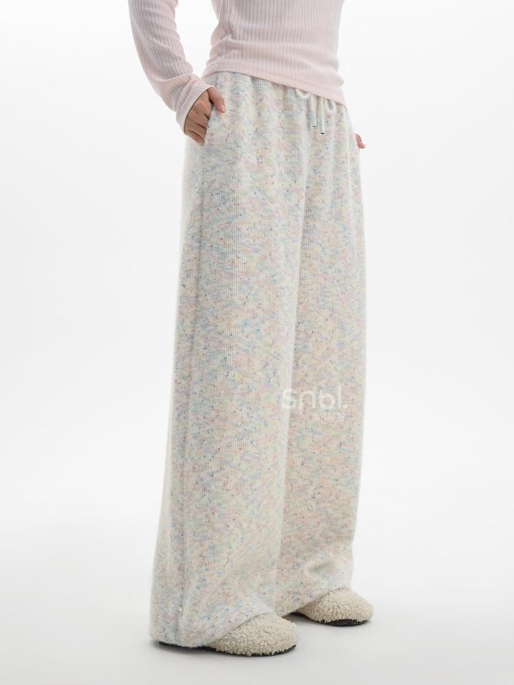 Bunte Strickhose mit hoher Taille und weitem Bein