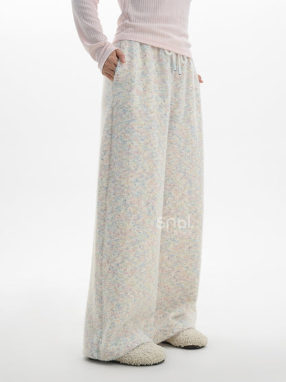 Bunte Strickhose mit hoher Taille und weitem Bein