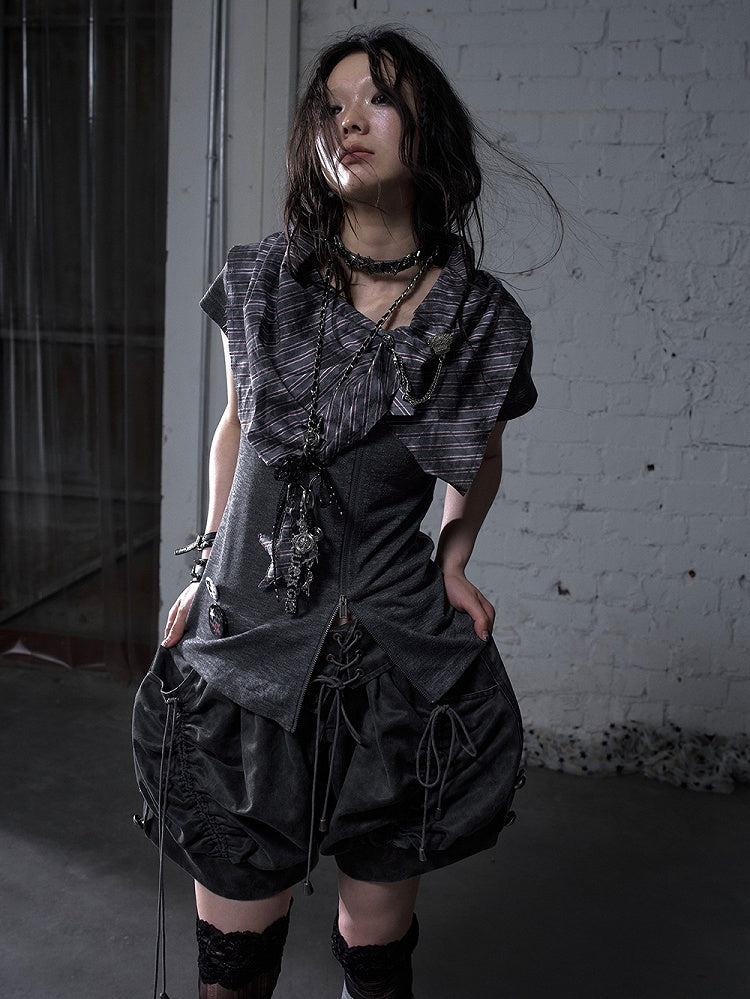 ダークフォールドオーバーウエスト フェードウォッシュ ヴィンテージ レースアップ グレー