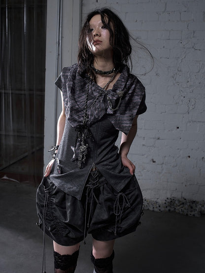 ダークフォールドオーバーウエスト フェードウォッシュ ヴィンテージ レースアップ グレー