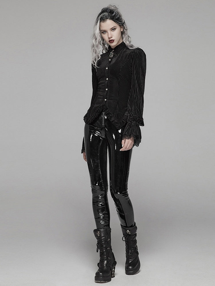 Dark-Grain Black Gothic Shirt Velvet