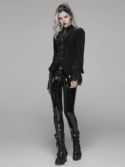 Dark-Grain Black Gothic Shirt Velvet