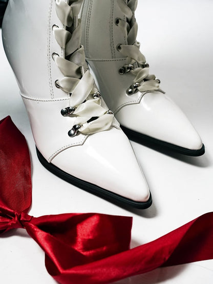 High-heel Gothic Polished Knee-Length Fold-Down - Collar White Boots