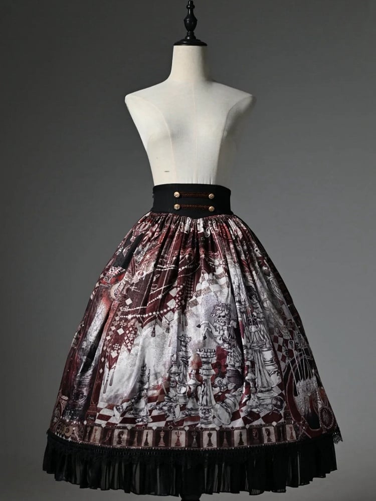 Taille Rot Korsett Schach Rock Gürtel Print Thema Lolita