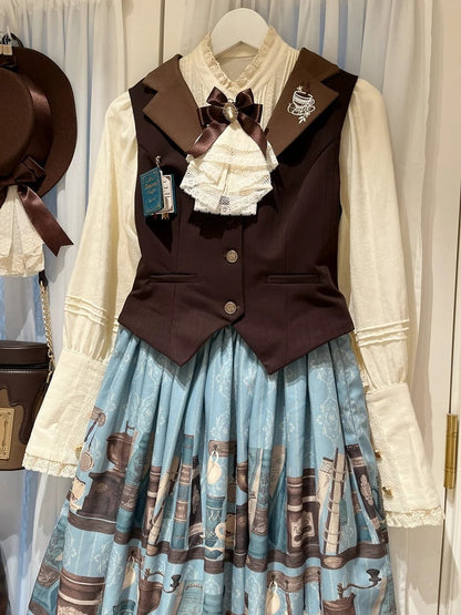 Beige Leg-of-Mutton Sleeves Lace Trim Elegant Blouse - Dream Whale