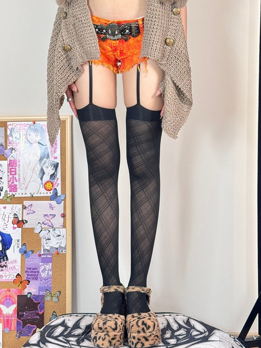 Plaid Black Pattern Y2K Stockings Suspender