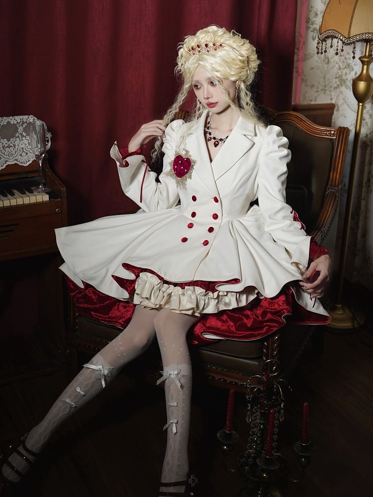 White High-Low Hem Blazer Coat with Red Lining - With PUJI