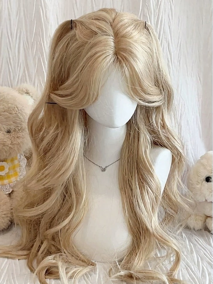 Blonde 65cm Long Wavy Curtain-Bang Wig - Meow Island Wig