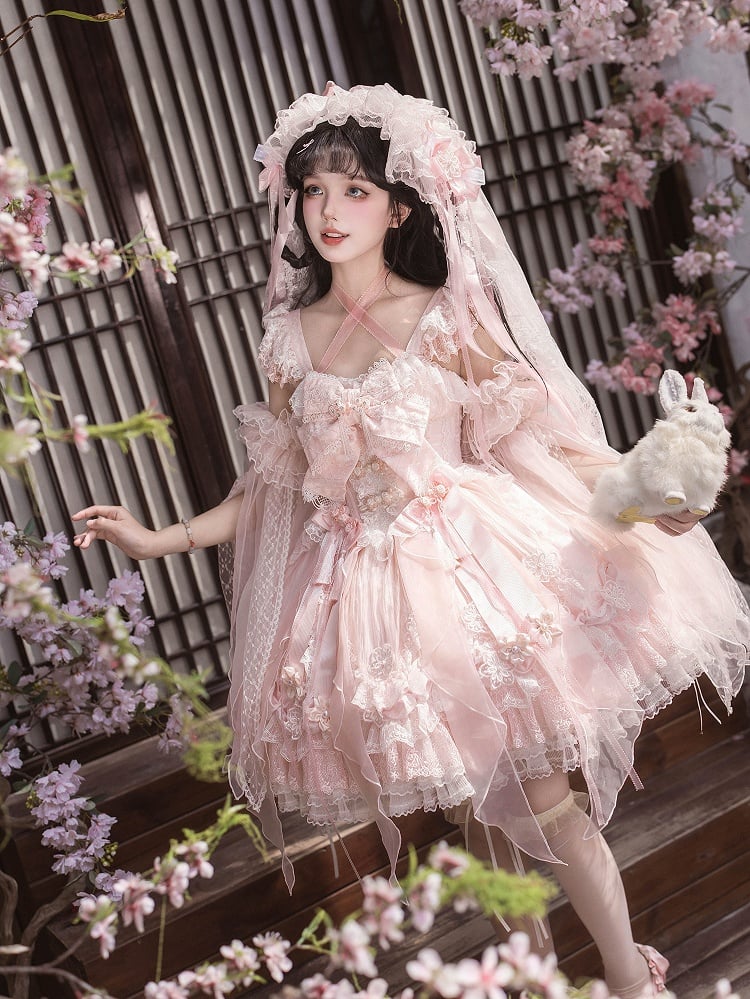 Sakura and Lolita Tassel Accents Dress Frog Button Chinoiserie with Pink JSK