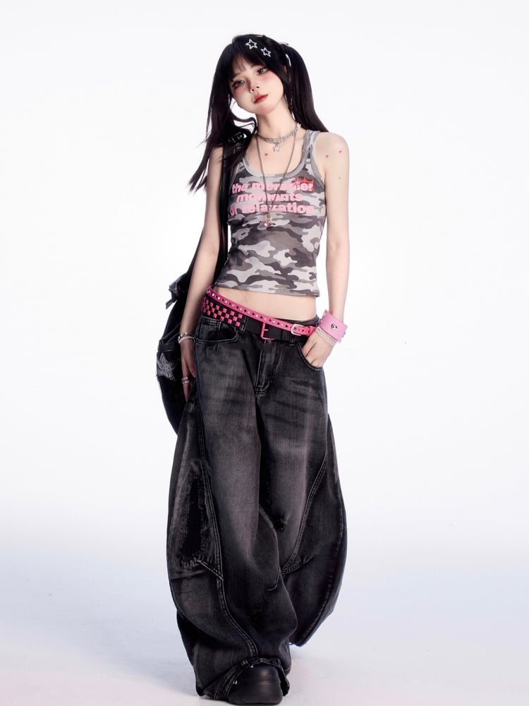 Tank Top Camouflage Buchstabendruck Slim Fit Vintage