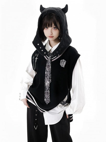 Gothic Casual Cross Shirt Print Incantation Longline/Short White with