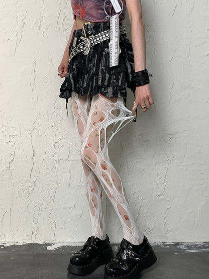 Floral White Y2K Pattern Tights